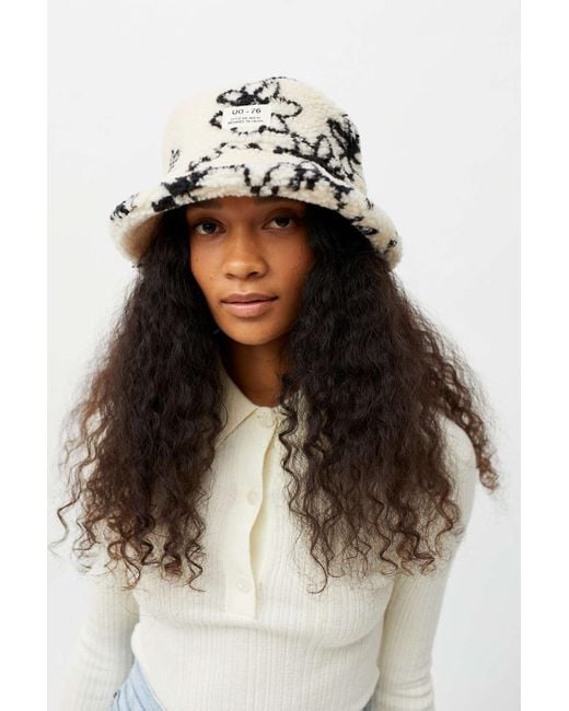 Urban Outfitters White Uo Printed Sherpa Bucket Hat