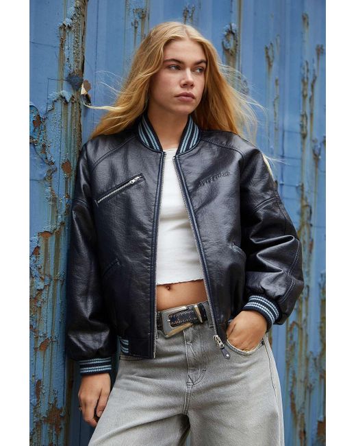 iets frans Blue Embossed Varsity Jacket