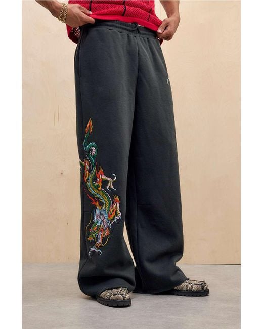 Ed Hardy Blue Uo Exclusive Black Multicoloured Dragon Joggers for men