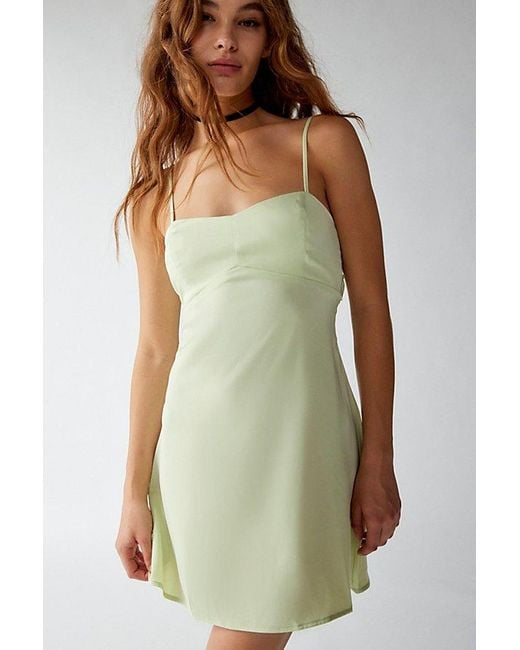 Urban Outfitters Green Uo Bella Bow-Back Satin Mini Dress