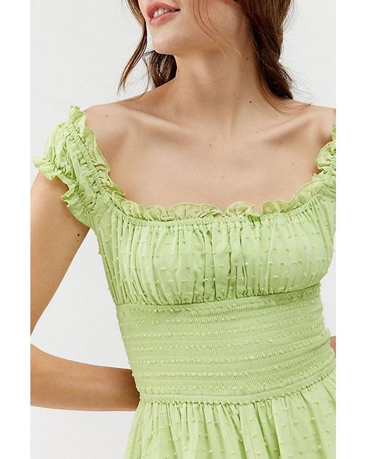 Urban Outfitters Green Uo Rosie Smocked Tiered Ruffle Romper