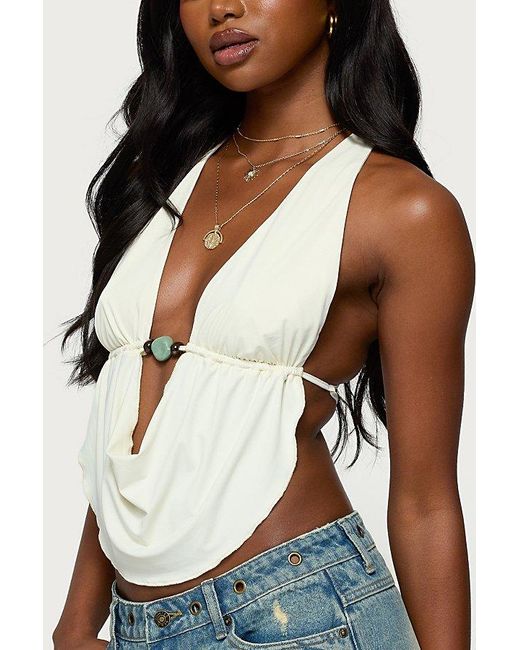 Edikted White Strappy Backless Cowl Neck Top