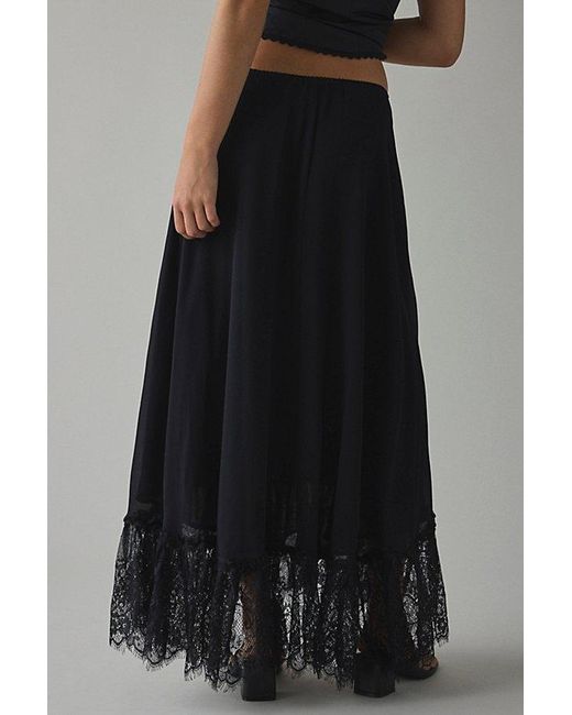 Kimchi Blue Black Shauna Low-Rise Semi-Sheer Lace Trim Maxi Skirt