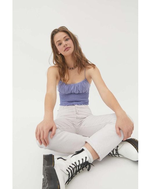 Urban Outfitters Uo Emma Cupro Smocked Tank Top in Blue | Lyst