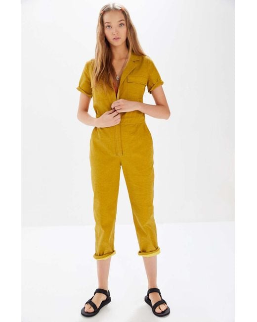 Moon River Yellow Denim Zip-front Utility Jumpsuit