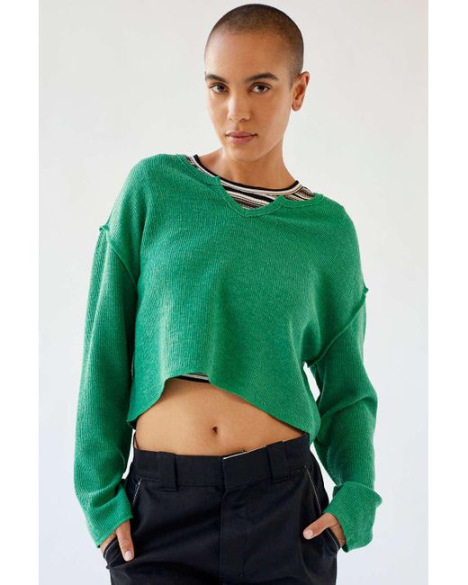 Urban Outfitters Uo Parker Notch Neck Long Sleeve Top in Green Lyst