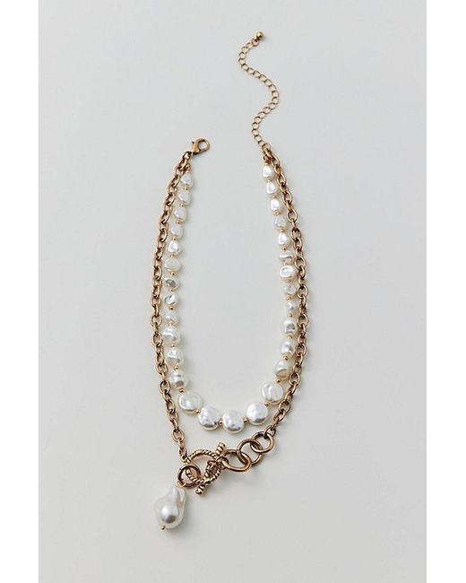 Urban Outfitters White Chain & Pearl Toggle Layered Necklace