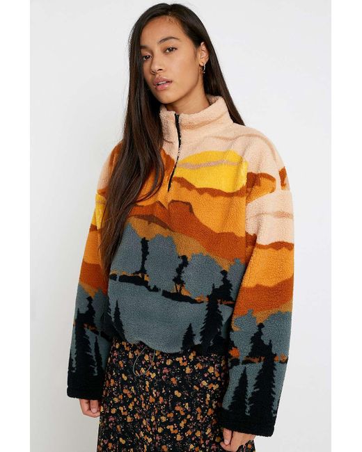 Urban Outfitters Orange Uo Mountain Print Fleece Track Top