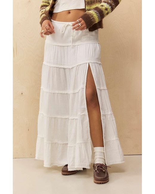 Urban Outfitters Natural Uo Sadie Tiered Maxi Skirt