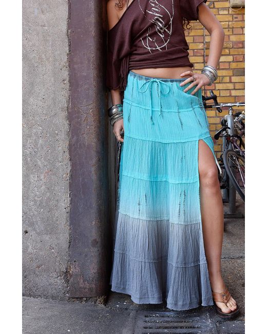 Urban Outfitters Blue Uo Sadie Tie Dye Tiered Maxi Skirt