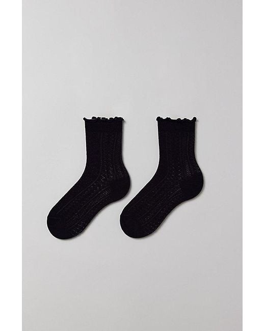 Urban Outfitters Black Lettuce-Edge Pointelle Crew Sock