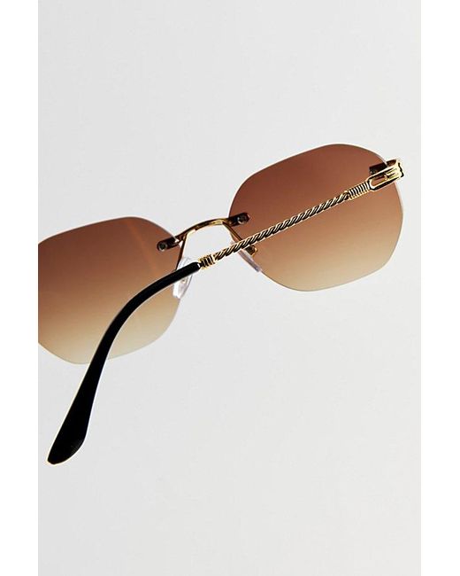 Urban Outfitters Metallic Jasper Rimless Hex Sunglasses for men
