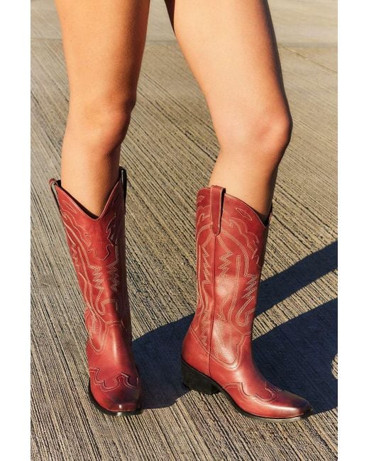 Urban Outfitters Orange Uo Red Leather Dallas Cowboy Boots