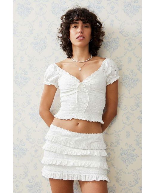 Urban Outfitters White Uo Kira Broderie Mini Skirt