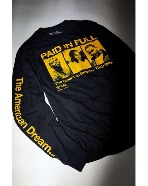 Urban Outfitters Black Paid In Full American Dream Long Sleeve Tee for men