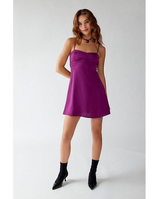 Urban Outfitters Purple Uo Bella Bow-Back Satin Mini Dress