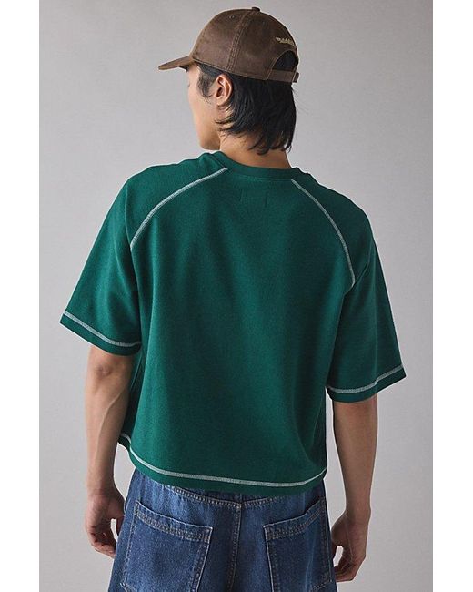 Standard Cloth Green Reverse Terry Boxy Short Sleeve Sweatshirt for men