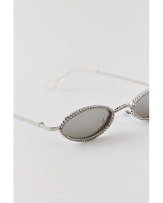 Urban Outfitters Metallic Rhinestone Slim Oval Sunglasses