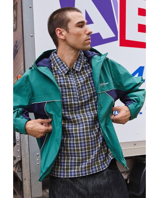iets frans Blue Green & Navy Miller Waterproof Fleece Lined Anorak Jacket for men