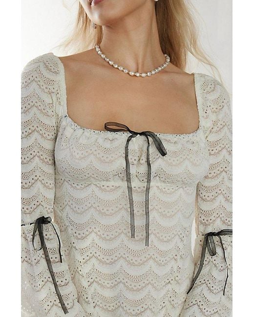 Kimchi Blue Women's White Alina Scalloped Lace Bell Sleeve Mini Dress