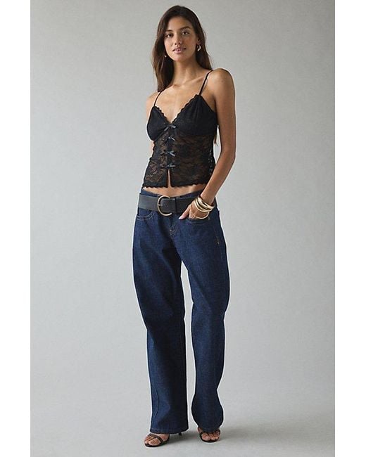 Kimchi Blue Black Mae Sheer Lace Split-Front Bow Detail Cami