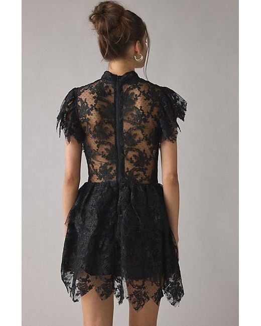 Bardot Black Tarryn Ruffle Basque Waist Lace Mini Dress