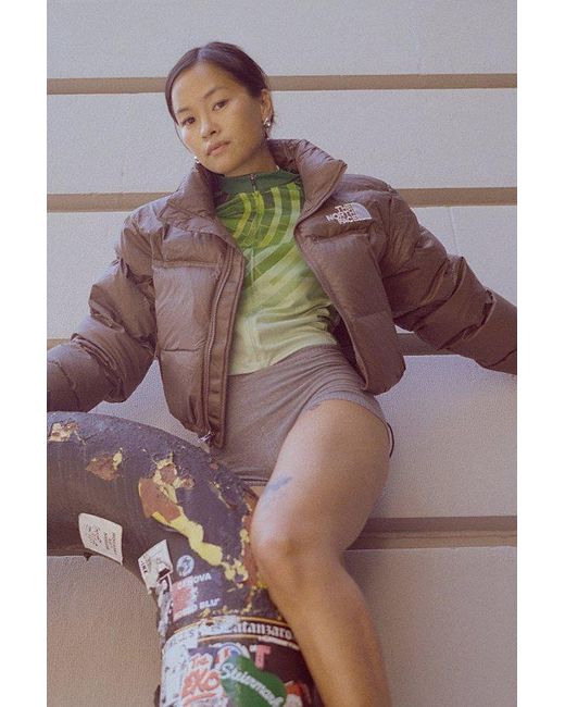 The North Face Gray Nuptse Cropped Puffer Jacket