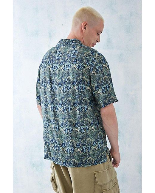 BDG Blue Paisley Print Short Sleeve Shirt Top for men
