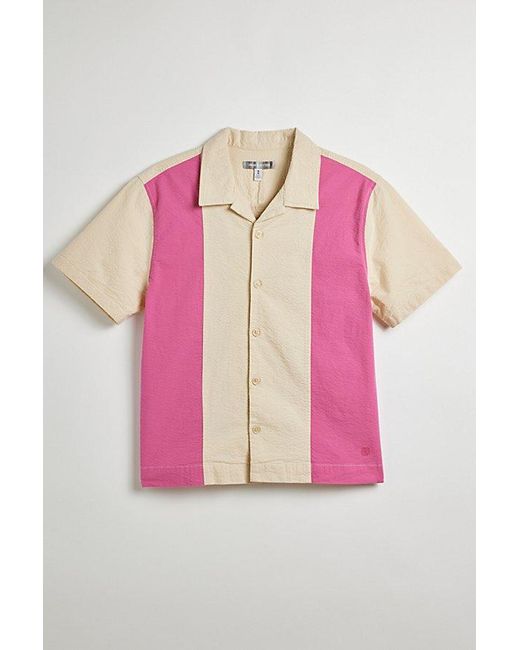 Urban Outfitters Pink Uo Paneled Seersucker Bowling Shirt Top for men