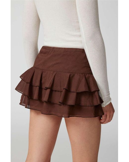 Urban Outfitters Brown Uo Kara Ruffle Mini Skirt