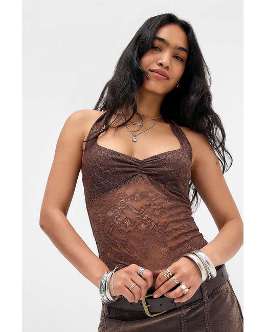 Out From Under Brown Marlow Lace Halter Top