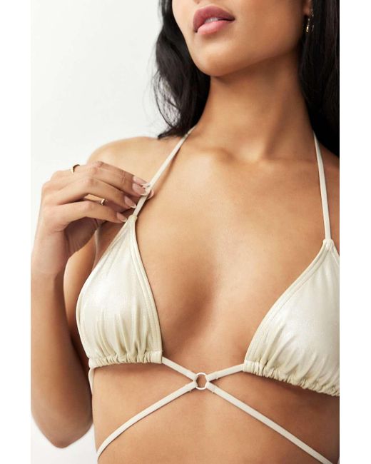Out From Under Natural Foil Teya Strappy Triangle Bikini Top