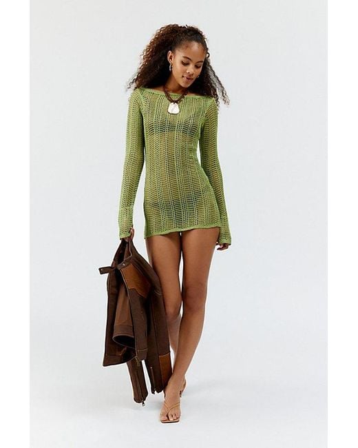 Urban Outfitters Green Uo Lydia Semi-Sheer Crochet Mini Dress
