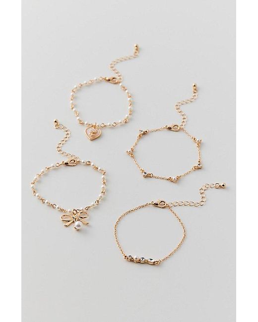 Urban Outfitters Natural Delicate Pearl Bow Heart Bracelet Set