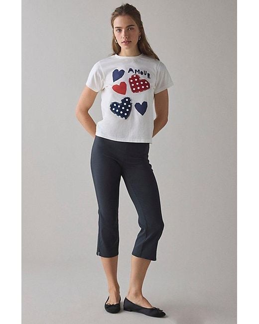 Urban Outfitters Gray Amour Polka Dot Hearts Applique Graphic Slim Tee