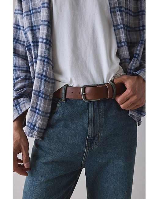 Urban Outfitters Brown Ribbed Trim Slim Leather Belt for men