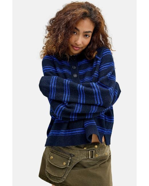BDG Blue Henley Jumper Xs At Urban Outfitters