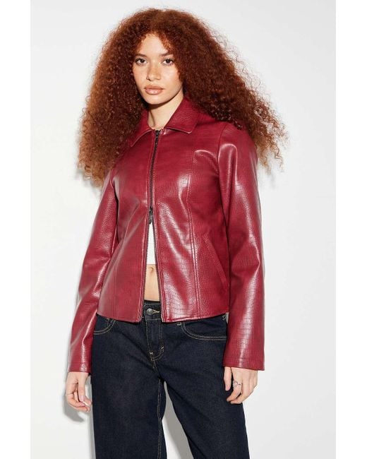 Silence + Noise Red Silence + Noise Faux Leather Fitted Jacket