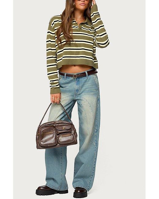 Edikted Blue Kiria Stitched Low Rise Baggy Jeans