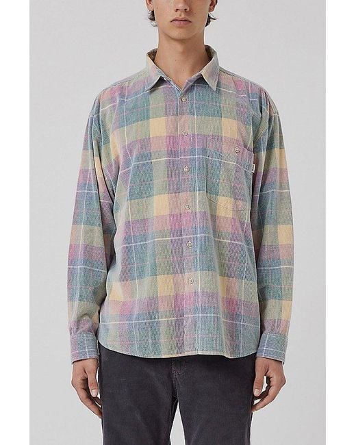 Barney Cools Gray Cabin 2.0 Recycled Cotton Corduroy Plaid Shirt Top for men