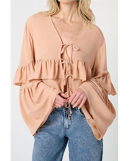 WeWoreWhat Natural Ruffle Tie Front Top