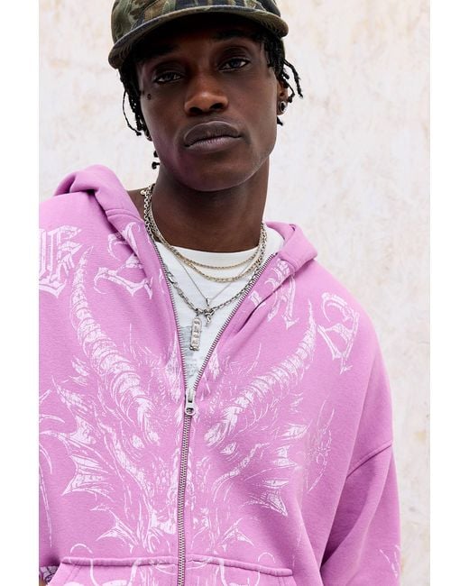Urban Outfitters Uo Pink Dragon Zip-through Hoodie for men