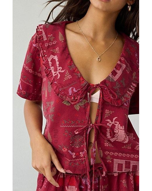 Out From Under Red Sweet Dreams Tie-Front Top + Micro Short Pj Set