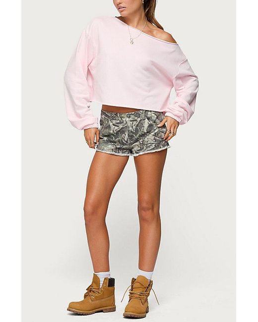 Edikted Blue Joyce Camo Low Rise Denim Shorts