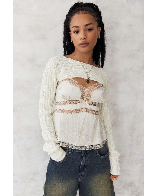 Urban Outfitters Natural Uo Ribbed Knit Shrug
