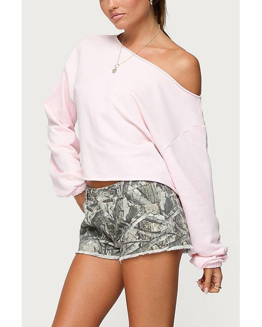 Edikted Blue Joyce Camo Low Rise Denim Shorts