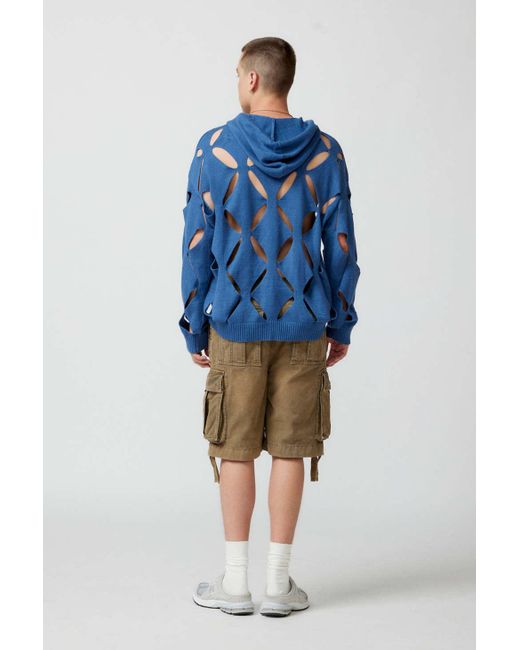 The Ragged Priest Holey Knit Hooded Sweater in Blue for Men | Lyst Canada