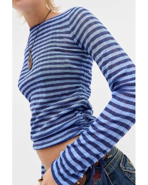 Urban Outfitters Blue Uo Drawstring Side Sheer Top