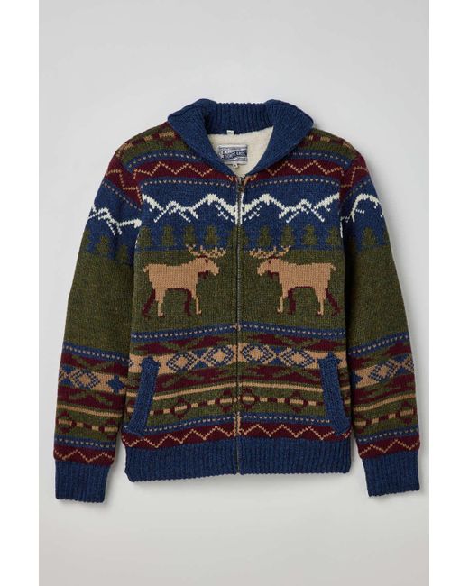 Schott Nyc Blue Moose Motif Zip Front Sweater,at Urban Outfitters for men