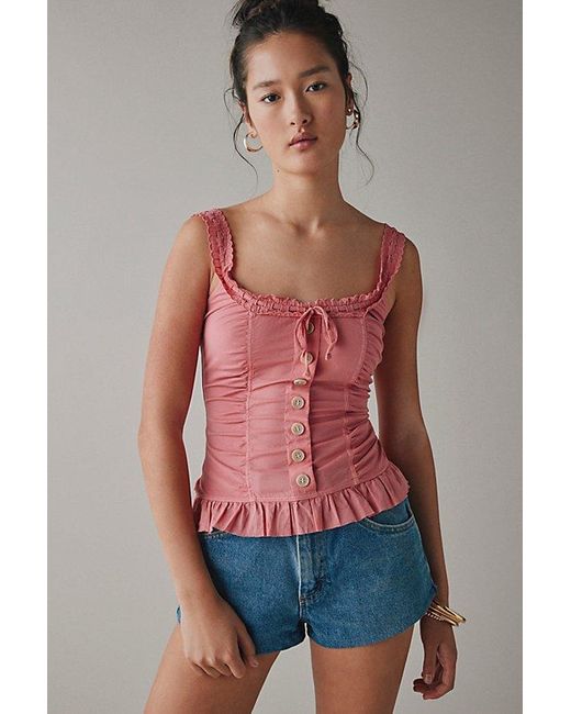 Kimchi Blue Red Aimee Ruffle Button-Front Corset Tank Top